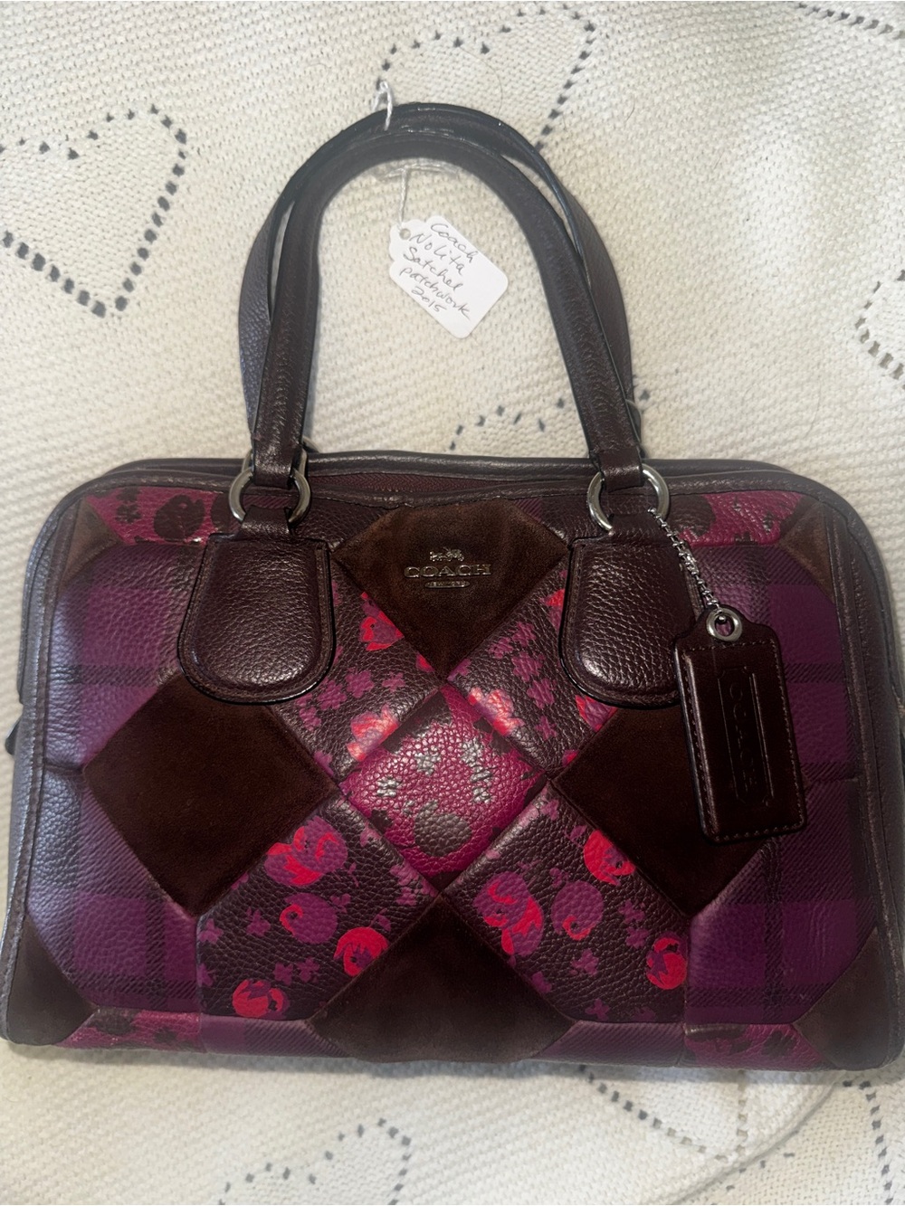 Coach Nolita Patchwork Satchel in Plum and Dark Brown Leather